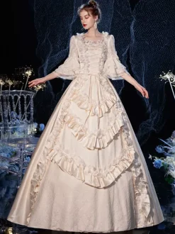 Rococo Victorian Costume Dress Layered Ruffles Lace Cotton Cosplay Costume Carnival