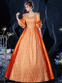Rococo Victorian Costume Dress Orange Red Masquerade Lace Cotton Cosplay Costume Carnival