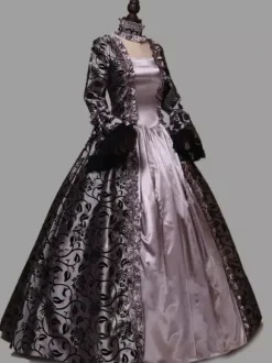 Rococo Victorian Dress Lace With Choker Long Length Princess Women's Plus Size Masquerade Party & Evening Carnival of Venice Adults' Dress