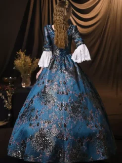 Rococo Victorian Retro Costume Dress Flare Sleeves Lace Embroidery Masquerade Costume