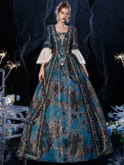 Rococo Victorian Retro Costume Dress Flare Sleeves Lace Embroidery Masquerade Costume