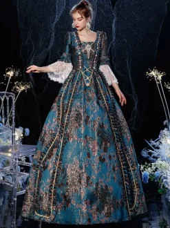 Rococo Victorian Retro Costume Dress Flare Sleeves Lace Embroidery Masquerade Costume