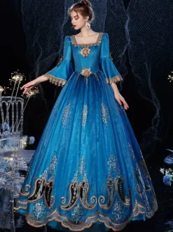 Rococo Victorian Retro Costume Dress Royal Blue Lace Costume