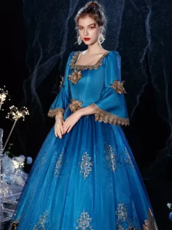 Rococo Victorian Retro Costume Dress Royal Blue Lace Costume