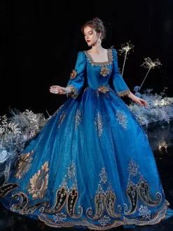 Rococo Victorian Retro Costume Dress Royal Blue Lace Costume
