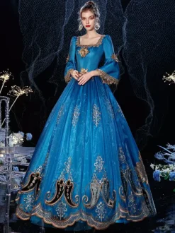 Rococo Victorian Retro Costume Dress Royal Blue Lace Costume
