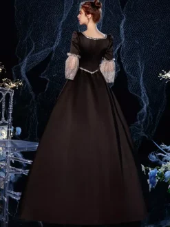 Rococo Victorian Retro Costume Dress Ruffles Floral Print Lace Cotton Cosplay Costume Carnival