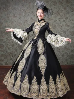 Rococo Victorian Retro Tudor Dress Lace Long Sleeve Blue Classical Lolita Dress