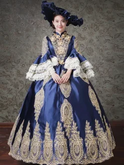 Rococo Victorian Retro Tudor Dress Lace Long Sleeve Blue Classical Lolita Dress