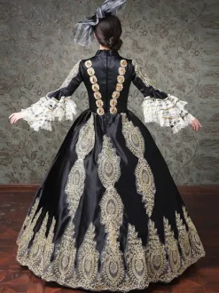 Rococo Victorian Retro Tudor Dress Lace Long Sleeve Blue Classical Lolita Dress