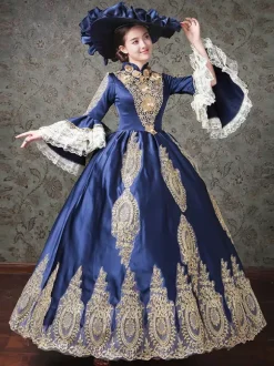 Rococo Victorian Retro Tudor Dress Lace Long Sleeve Blue Classical Lolita Dress