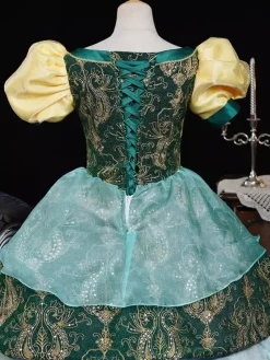 Rococo Women's Dress Vintage Short Sleeve Color Block Bows Ruffles Ball Gown