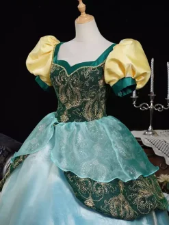 Rococo Women's Dress Vintage Short Sleeve Color Block Bows Ruffles Ball Gown