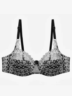 Rose Full Coverage Two-Tone Daily Casual Embroidered Lingerie Bra
