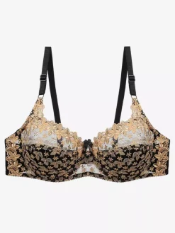 Rose Full Coverage Two-Tone Daily Casual Embroidered Lingerie Bra
