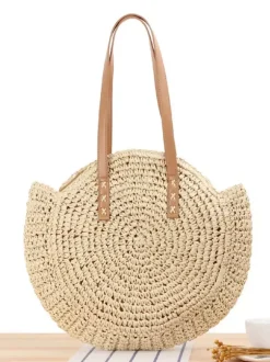 Round Shoulder Bag Paper Rope Woven Beach Bag For Women 2026