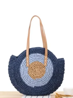Round Tote Bag Paper Rope Woven Beach Shoulder Bag For Women 2026
