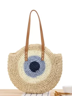 Round Tote Bag Paper Rope Woven Beach Shoulder Bag For Women 2026