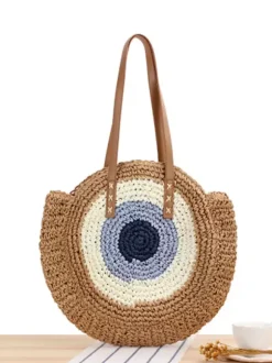 Round Tote Bag Paper Rope Woven Beach Shoulder Bag For Women 2026