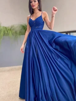 Royal Blue Evening Dresses 2026 Zipper Sleeveless Satin A-Line Long Bridal Gowns Wedding Guest Dresses Free Customization