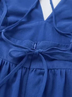 Royal Blue 100% Cotton Women's Maxi Dress - Criss Cross Backless Strappy Sundress - V-neck Summer Beach Vacation Dress 2026