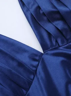 Royal Blue Women Maxi Slit Dress - Elegant Halter Neck Asymmetric Ruffle Hem Gown - Vintage Glam Summer Party Wear 2026