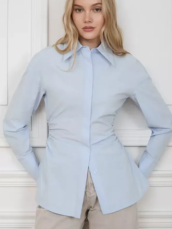 Ruched Long Sleeve Shirt With Unique Waist Detail For Women 2026