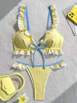 Ruffle Bikini Set For Women - Cottagecore Sexy Two Piece Swimsuit With Lace Trim - Summer Beach Holiday 2026