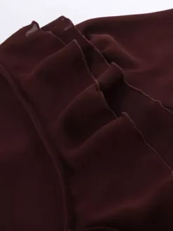 Ruffle Chiffon Blouse For Women - Burgundy Elegant Tie Front Flare Long Sleeve Top - Spring Desk-to-dinner 2026