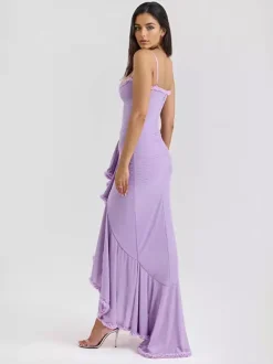 Ruffled Front Party Gown Long Slip Dress For Women 2026