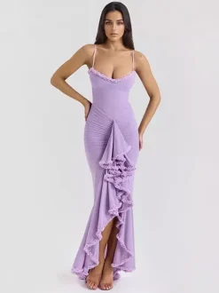 Ruffled Front Party Gown Long Slip Dress For Women 2026