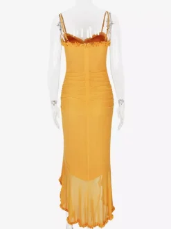 Ruffled Front Party Gown Long Slip Dress For Women 2026