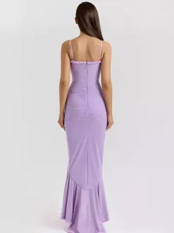 Ruffled Front Party Gown Long Slip Dress For Women 2026