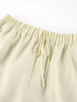 Ruffle Shirt And Shorts Two Piece Set For Women - Cream Boho Flare Sleeve Tie Front - Summer Beach Vacation Outfit 2026