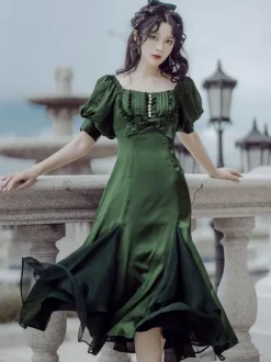 Ruffles Lace Up Lolita OP Dress Burgundy Short Sleeves Lolita One Piece Dresses