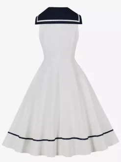 Sailor Collar Bow Knot Sleeveless Retro Swing A-Line Dress For Women 2026