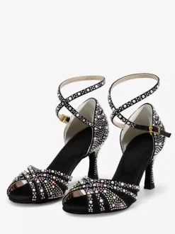 Satin Ballroom Dance Shoes Rhinestone Strappy Latin Dance Shoes