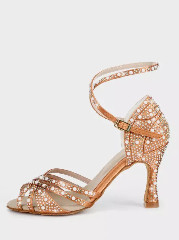 Satin Ballroom Dance Shoes Rhinestone Strappy Latin Dance Shoes