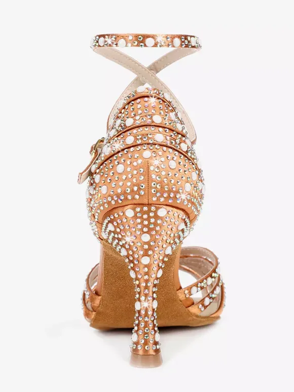 Satin Ballroom Dance Shoes Rhinestone Strappy Latin Dance Shoes