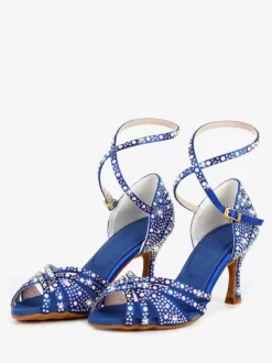Satin Ballroom Dance Shoes Rhinestone Strappy Latin Dance Shoes