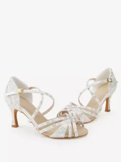 Satin Ballroom Dance Shoes Rhinestone Strappy Latin Dance Shoes