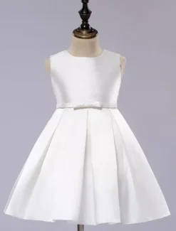 Satin Flower Girl Dress Toddlers Knee Length Dress Princess Sleeveless Pageant Dress