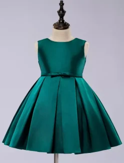 Satin Flower Girl Dress Toddlers Knee Length Dress Princess Sleeveless Pageant Dress
