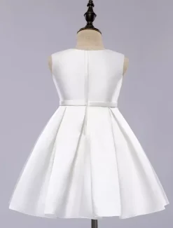 Satin Flower Girl Dress Toddlers Knee Length Dress Princess Sleeveless Pageant Dress
