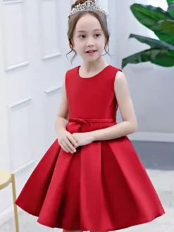Satin Flower Girl Dress Toddlers Knee Length Dress Princess Sleeveless Pageant Dress