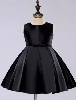 Satin Flower Girl Dress Toddlers Knee Length Dress Princess Sleeveless Pageant Dress