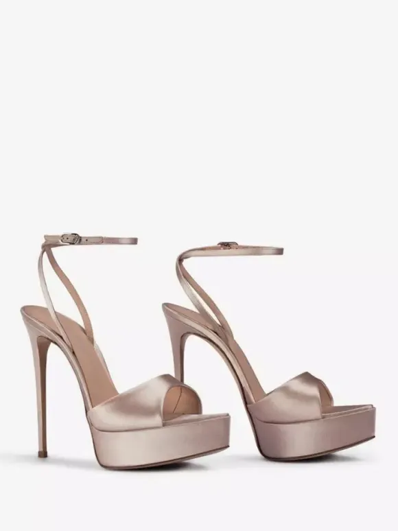 Satin High Heel Sandals Black Open Toe Ankle Strap Party Shoes