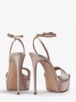 Satin High Heel Sandals Black Open Toe Ankle Strap Party Shoes
