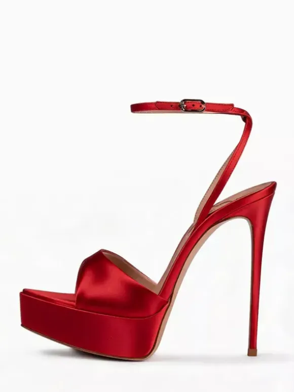 Satin High Heel Sandals Black Open Toe Ankle Strap Party Shoes