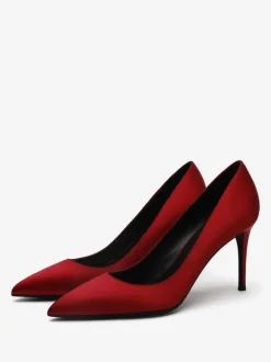Satin High Heels Black Pointed Toe Stiletto Heel Pumps